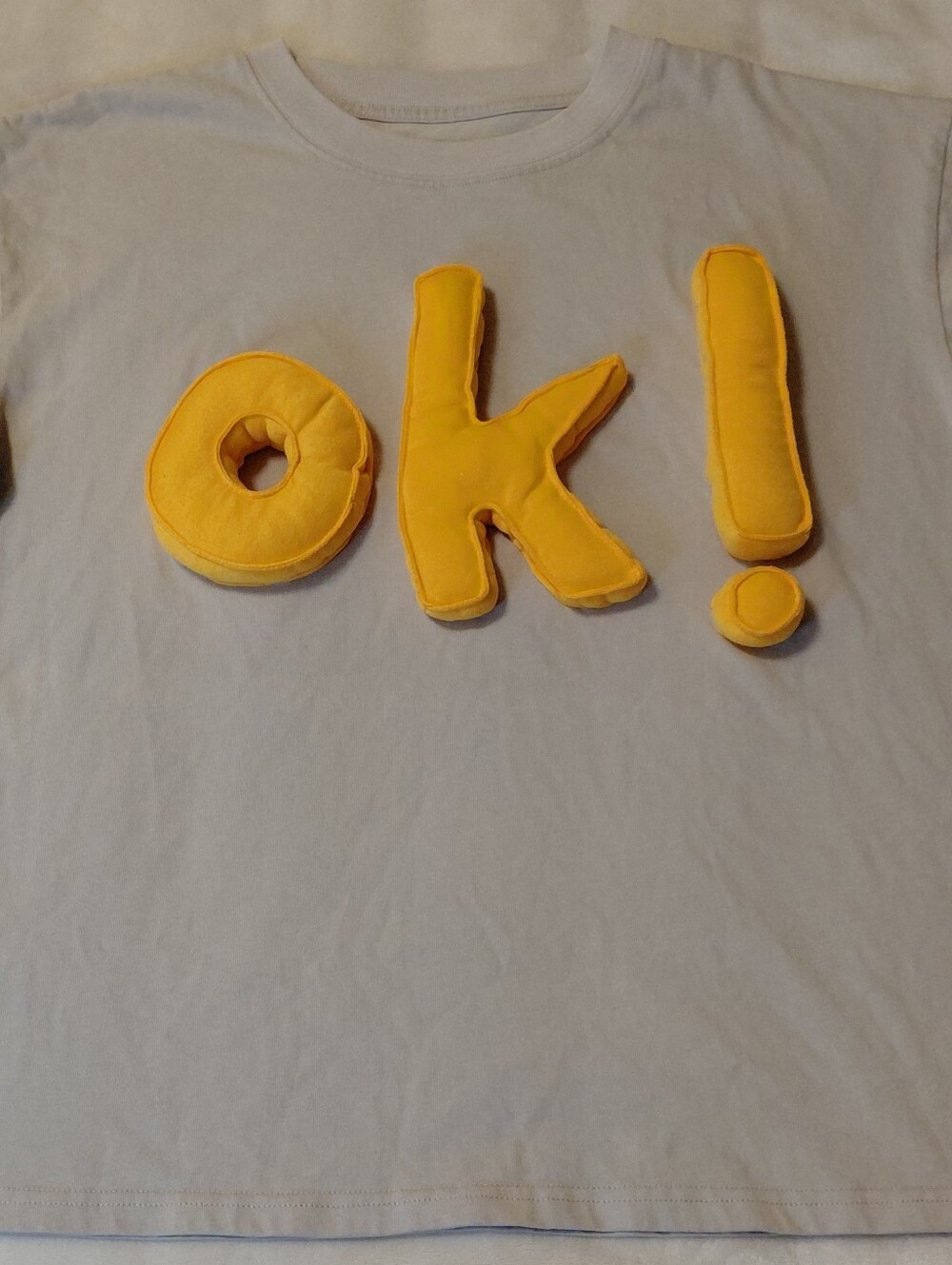 Beige T-Shirt with Yellow 3D 'OK!' Puff Detail UNISEX